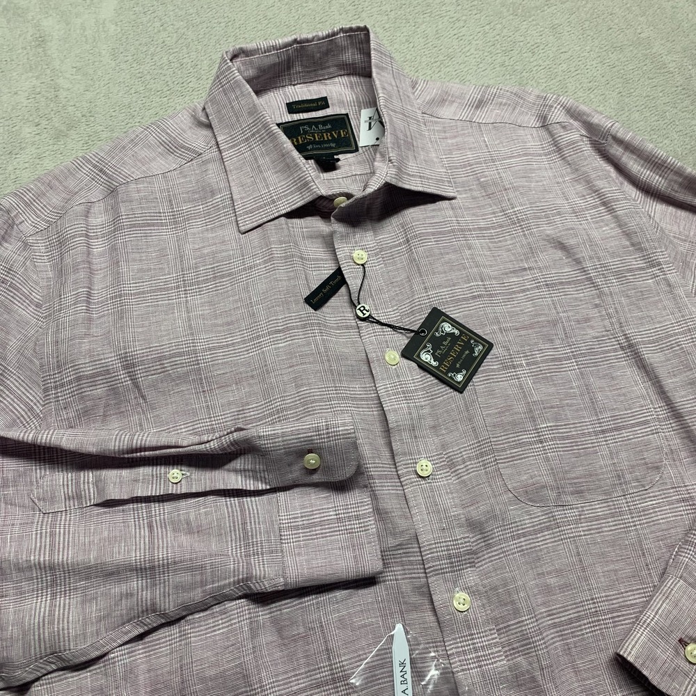 NEW Jos A Bank Reserve 100%‎ Linen Men's L Long Sleeve Button Casual Dress Shirt